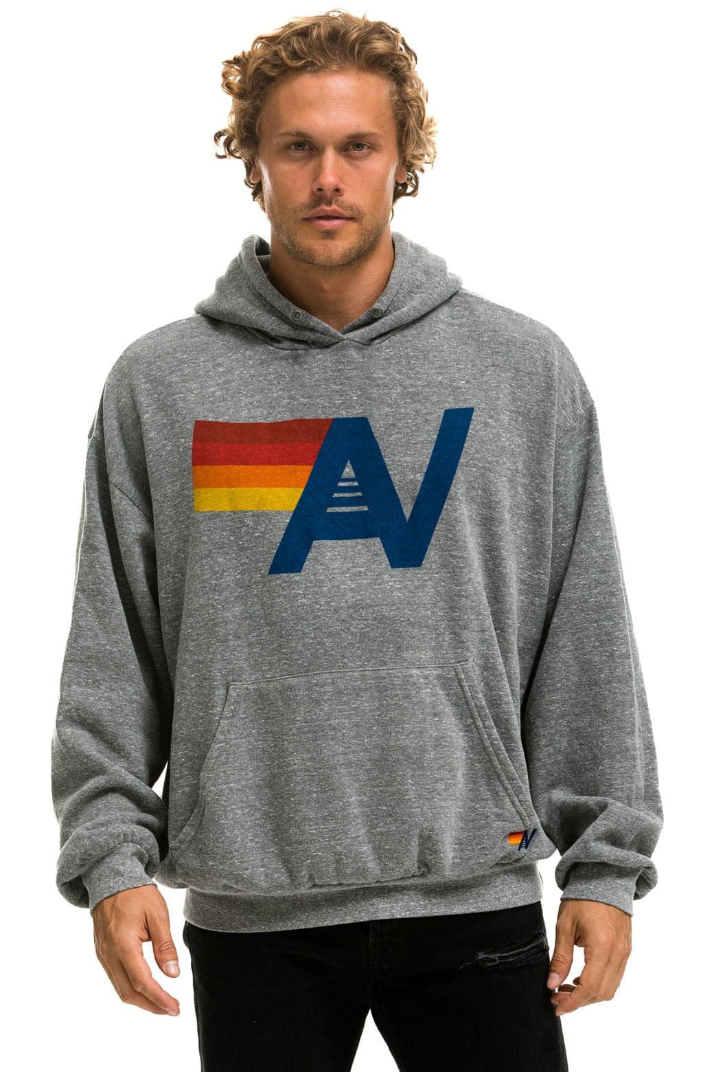 Retro LOGO PULLOVER RELAXED HOODIE - HEATHER GREY