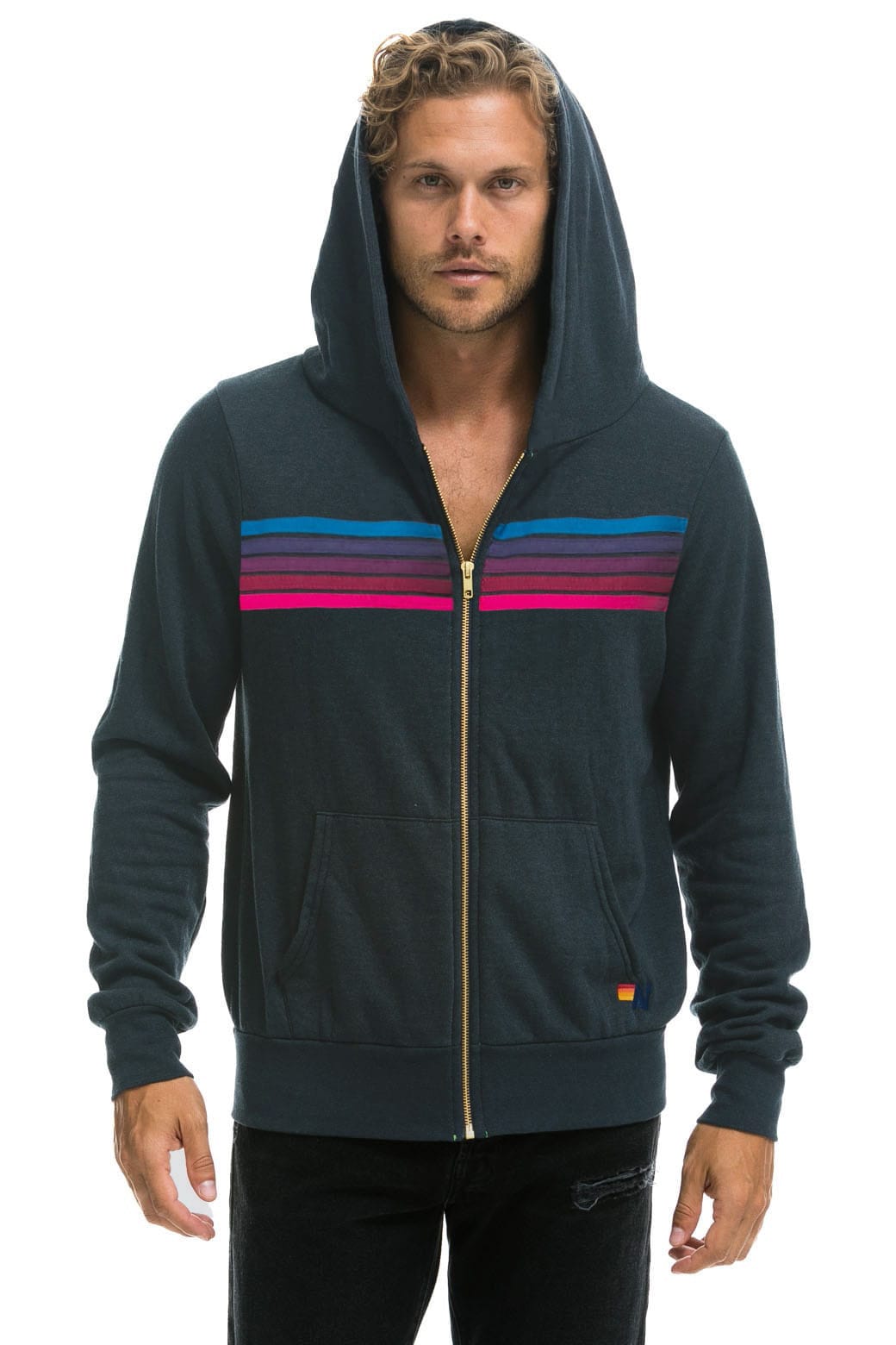 Retro 5 STRIPE HOODIE - CHARCOAL PINK PURPLE