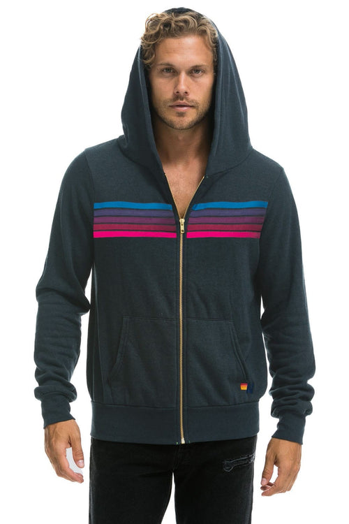 Retro 5 STRIPE HOODIE - CHARCOAL PINK PURPLE