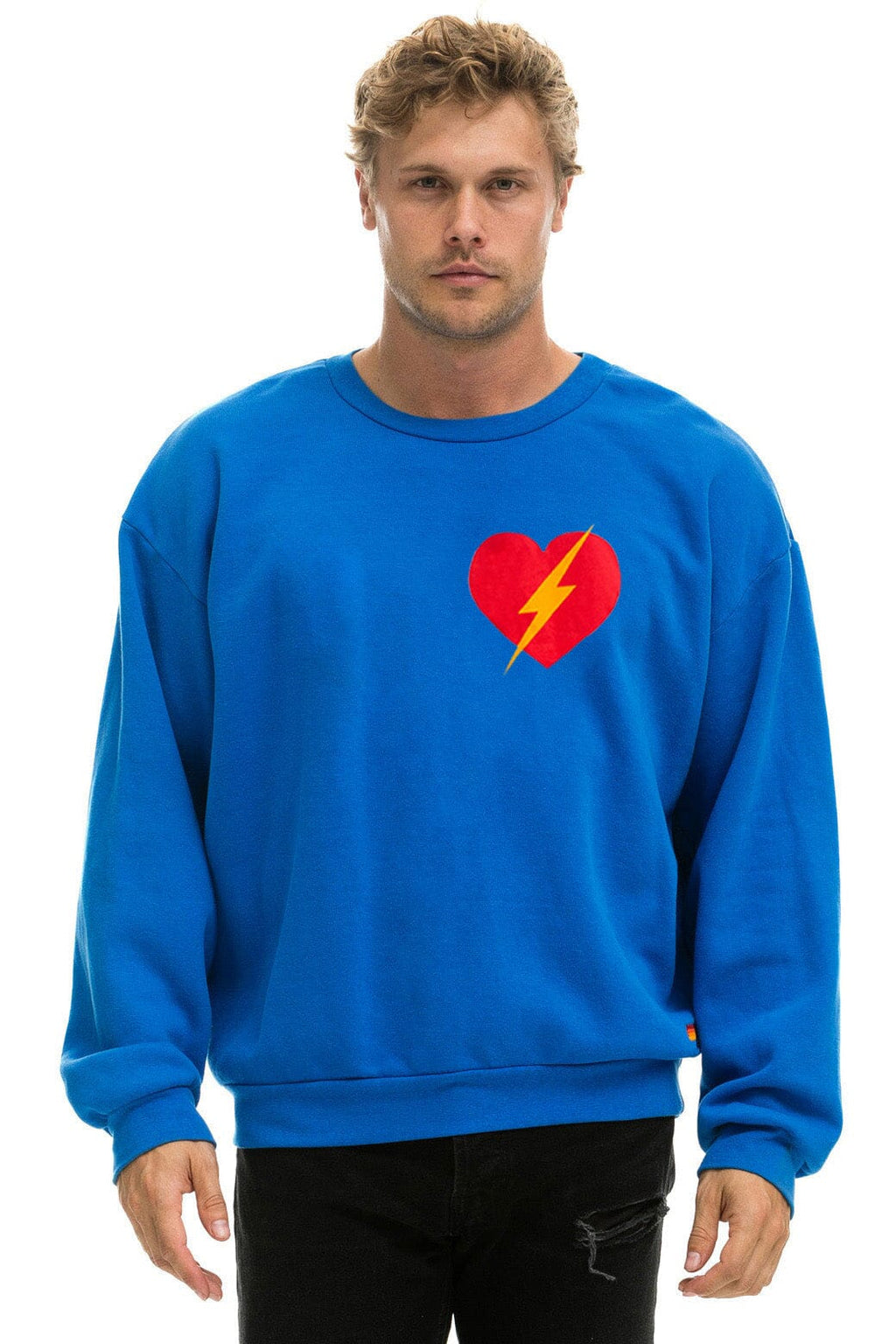 Retro BOLT HEART RELAXED CREW SWEATSHIRT - ADVENTURE BLUE