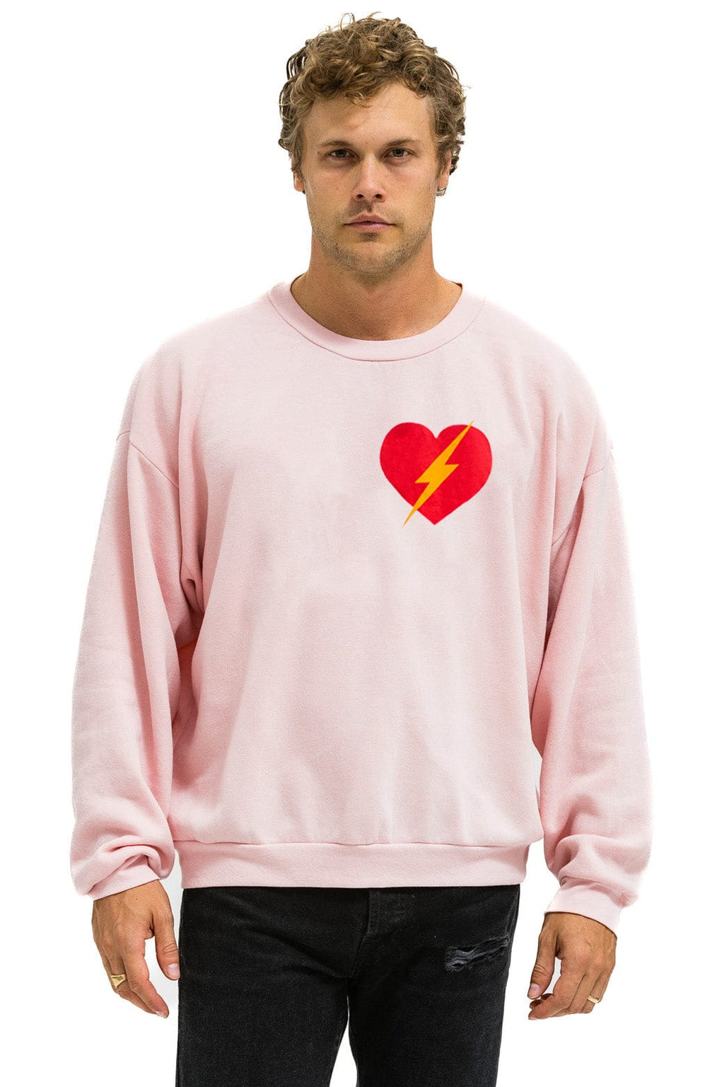 Retro BOLT HEART RELAXED CREW SWEATSHIRT - LIGHT PINK