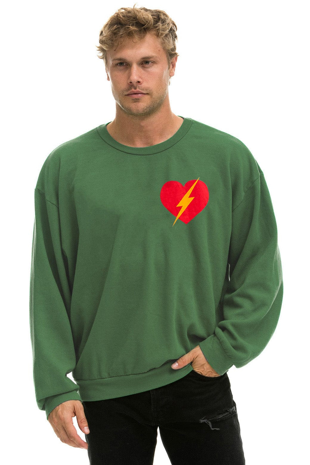 Retro BOLT HEART RELAXED CREW SWEATSHIRT - PALM