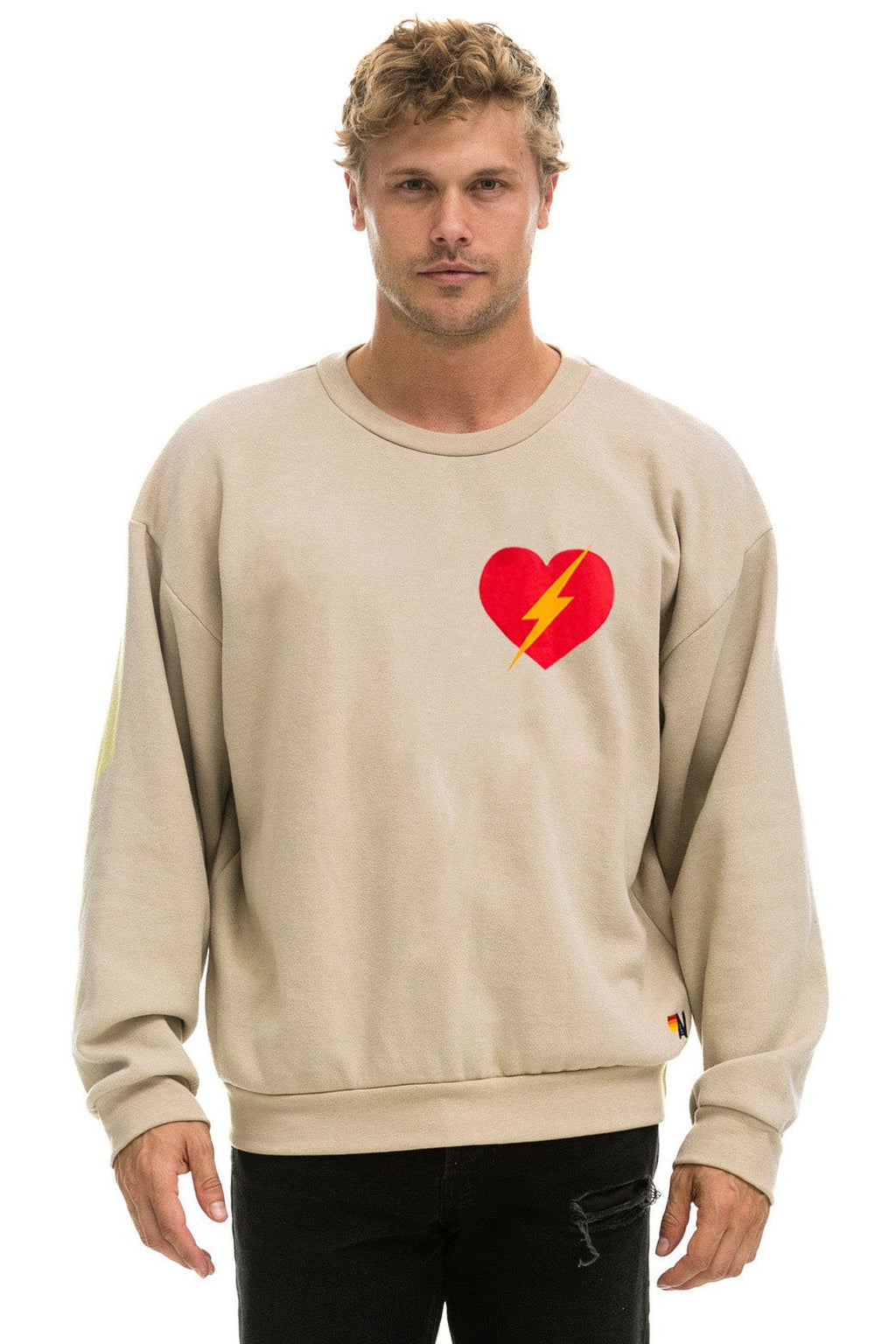 Retro BOLT HEART RELAXED CREW SWEATSHIRT - SAND