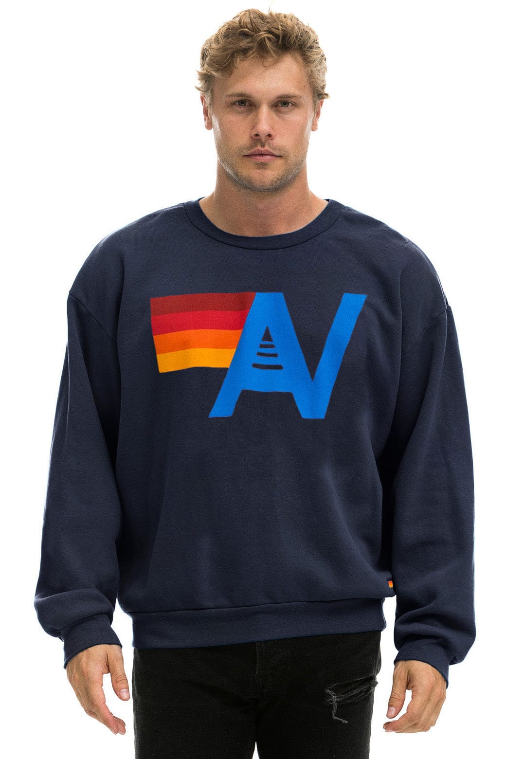 Retro LOGO RELAXED CREW SWEATSHIRT - NAVY