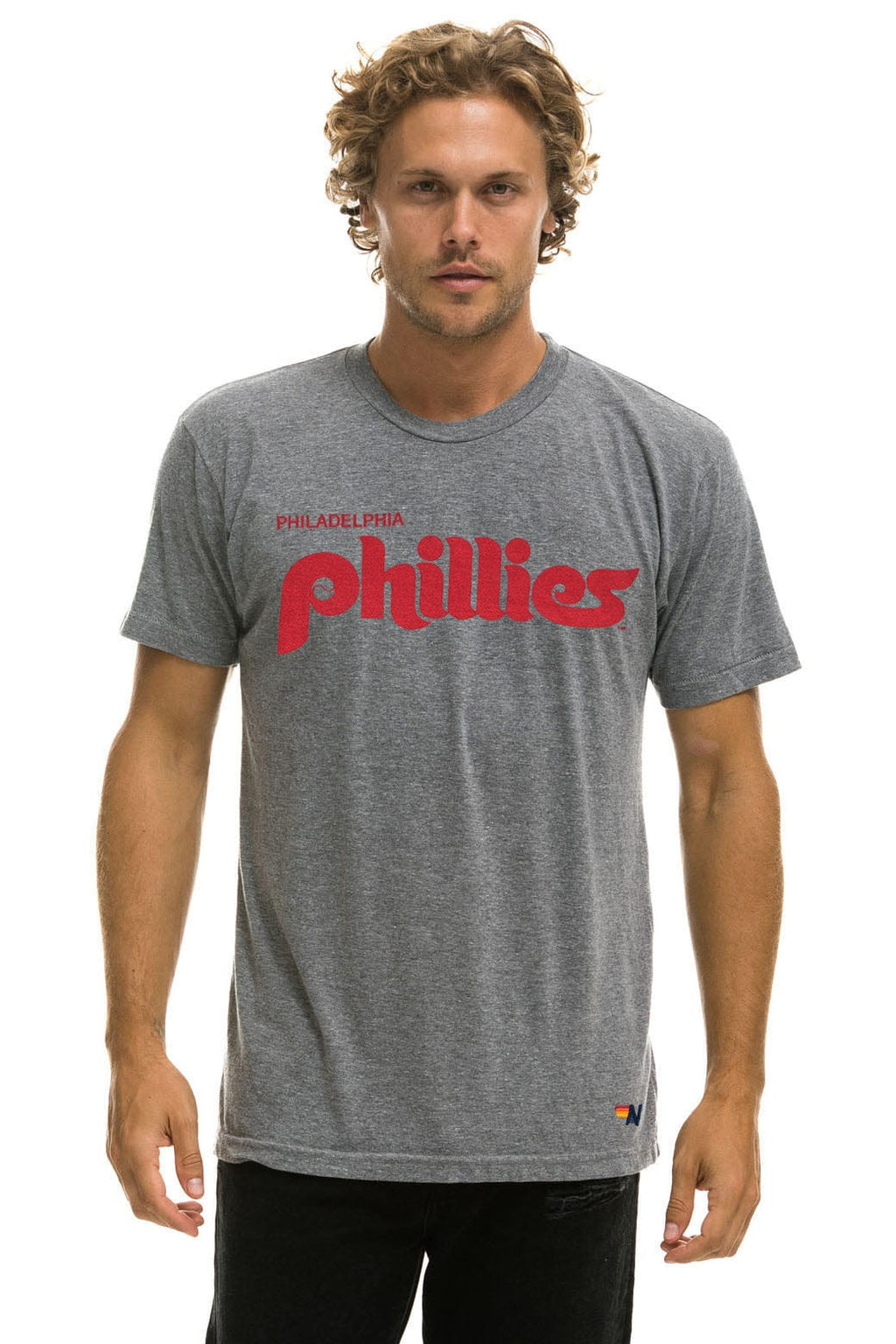 Retro PHILLIES BOLT CREW TEE - HEATHER GREY