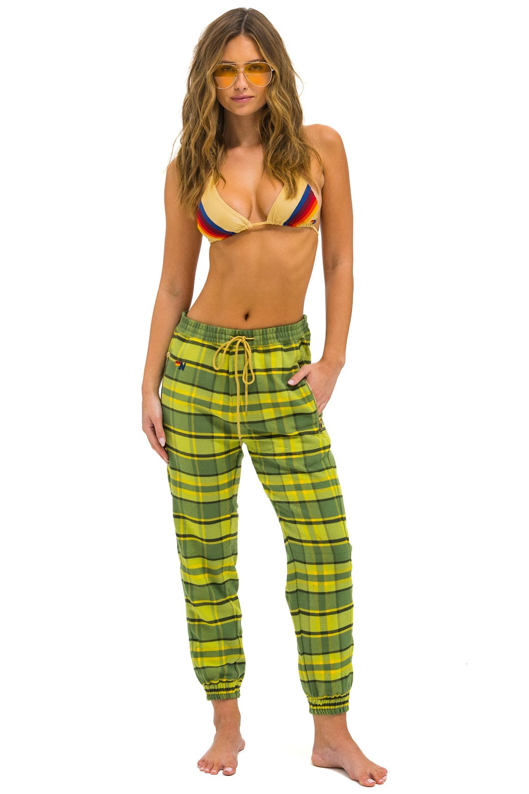 Retro UNISEX PLAID LODGE PANT - AVOCADO PLAID