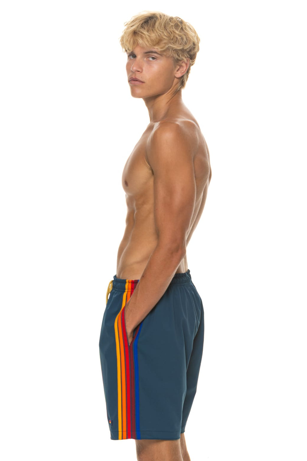 Retro MENS 5 STRIPE FLEX SHORTS 7 INCH - DEEP OCEAN
