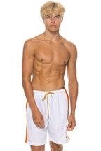 Retro MENS 5 STRIPE FLEX SHORTS 7 INCH - WHITE
