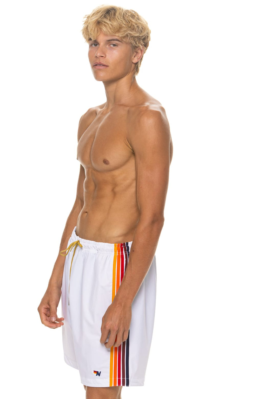 Retro MENS 5 STRIPE FLEX SHORTS 7 INCH - WHITE