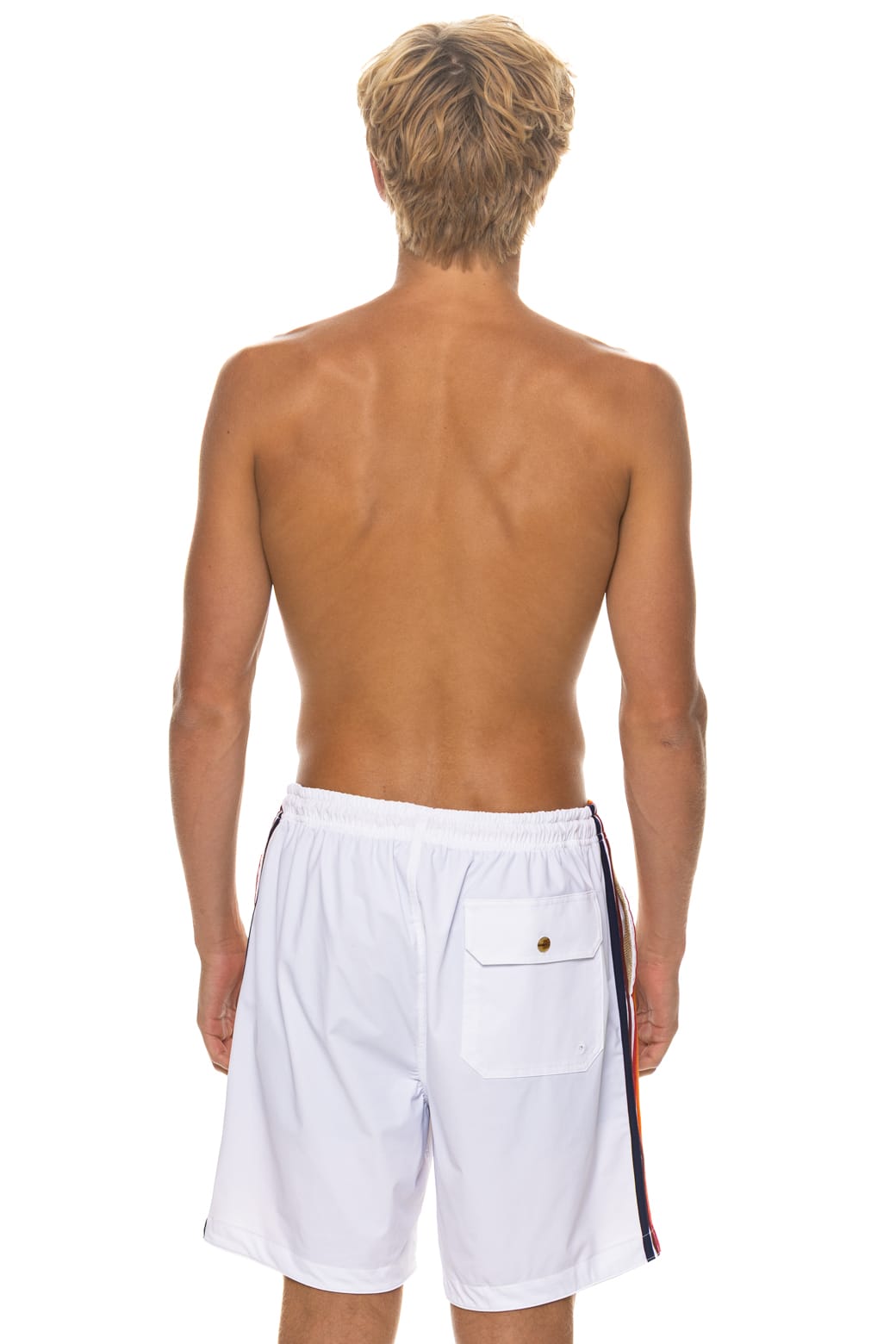 Retro MENS 5 STRIPE FLEX SHORTS 7 INCH - WHITE