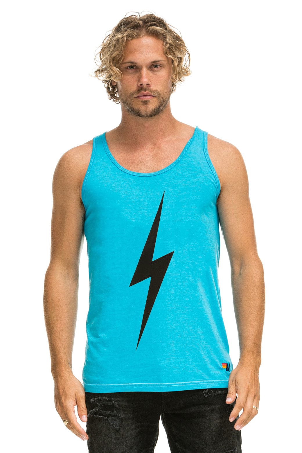 Retro MENS BOLT TANK - NEON BLUE