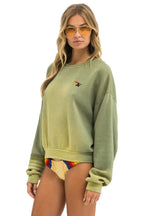 Retro RUGBY STITCH RELAXED CREW SWEATSHIRT - FADED ARMY