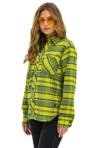 Retro PLAID FLANNEL LIGHT WEIGHT UNISEX WESTERN SHIRT - AVOCADO PLAID