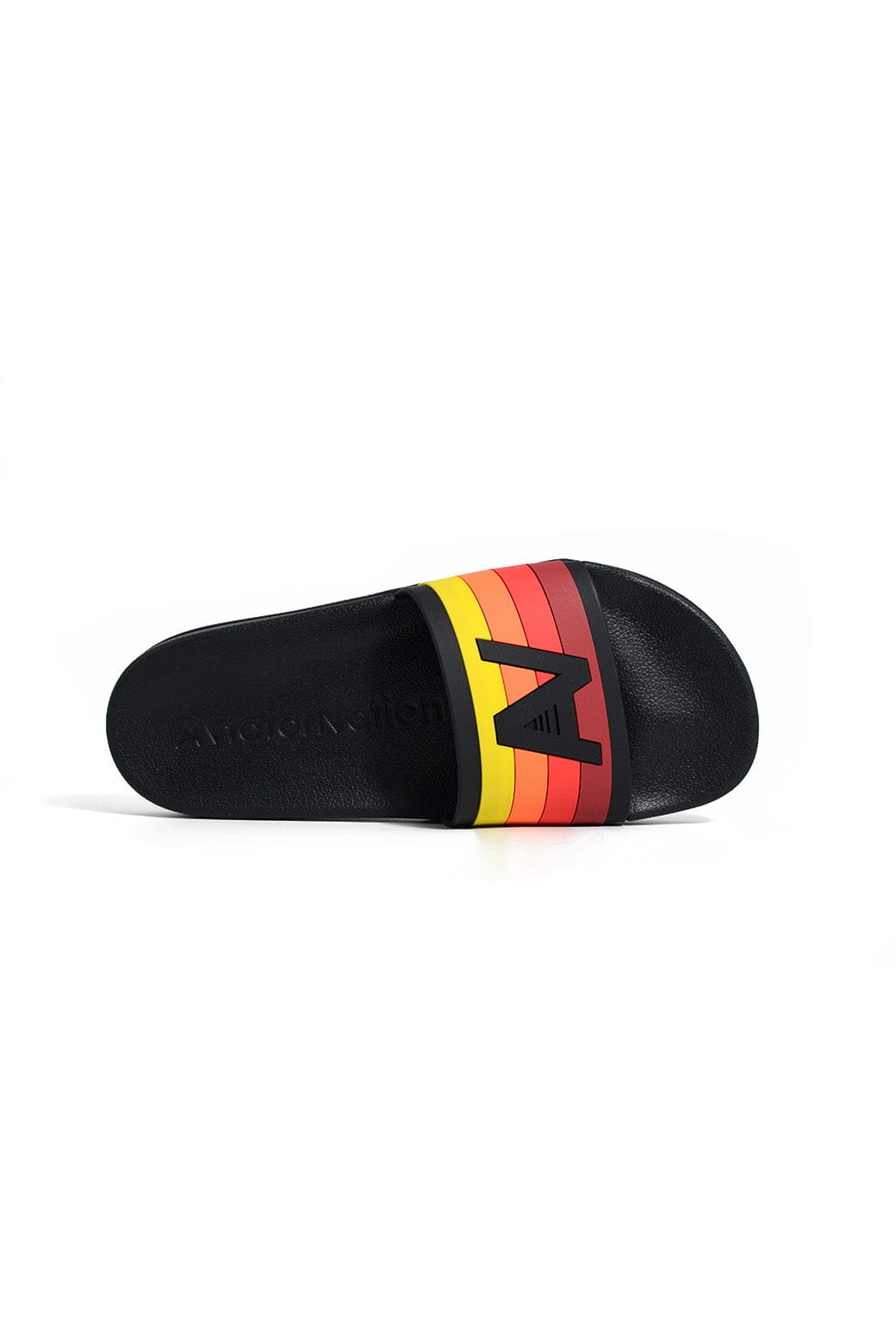 Retro AVIATOR NATION LOGO RAINBOW 4 STRIPE SLIDES - BLACK