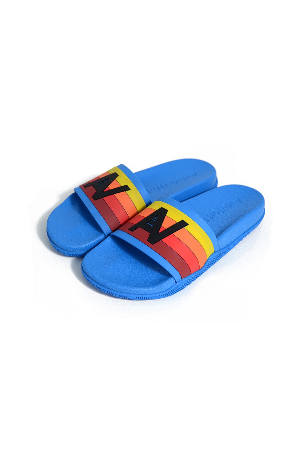 Retro AVIATOR NATION LOGO RAINBOW 4 STRIPE SLIDES - OCEAN BLUE