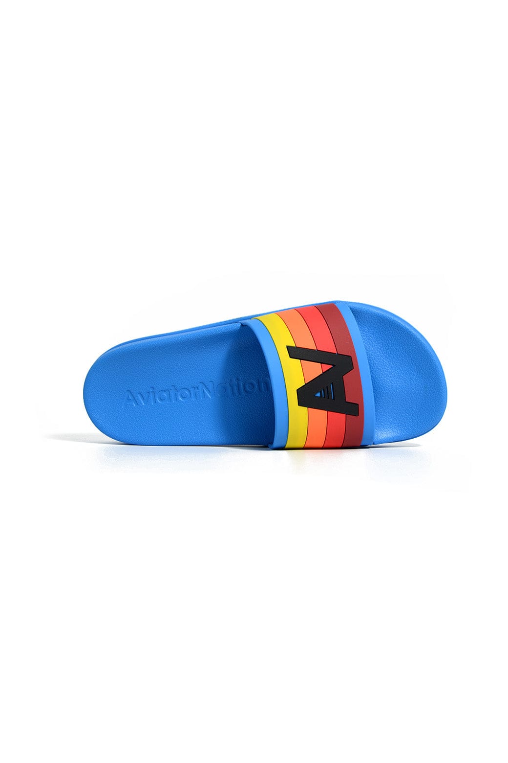 Retro AVIATOR NATION LOGO RAINBOW 4 STRIPE SLIDES - OCEAN BLUE