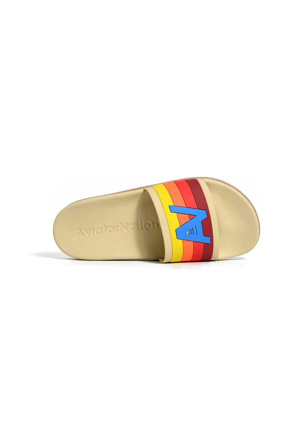 Retro AVIATOR NATION LOGO RAINBOW 4 STRIPE SLIDES - VINTAGE WHITE