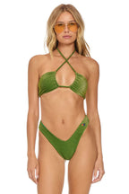 Retro SPARKLE ST TROPEZ BANDEAU HALTER BIKINI TOP - ARMY