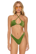 Retro SPARKLE ST TROPEZ SCRUNCH CHEEKY BIKINI BOTTOMS - ARMY