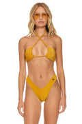 Retro SPARKLE ST TROPEZ SCRUNCH CHEEKY BIKINI BOTTOMS - GOLD