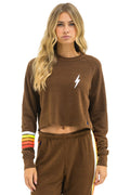 Retro BOLT RUGBY STITCH CROPPED CREW SWEATSHIRT - CHOCOLATE WHITE NEON