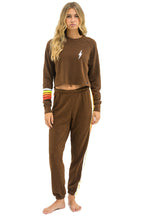 Retro BOLT RUGBY STITCH CROPPED CREW SWEATSHIRT - CHOCOLATE WHITE NEON