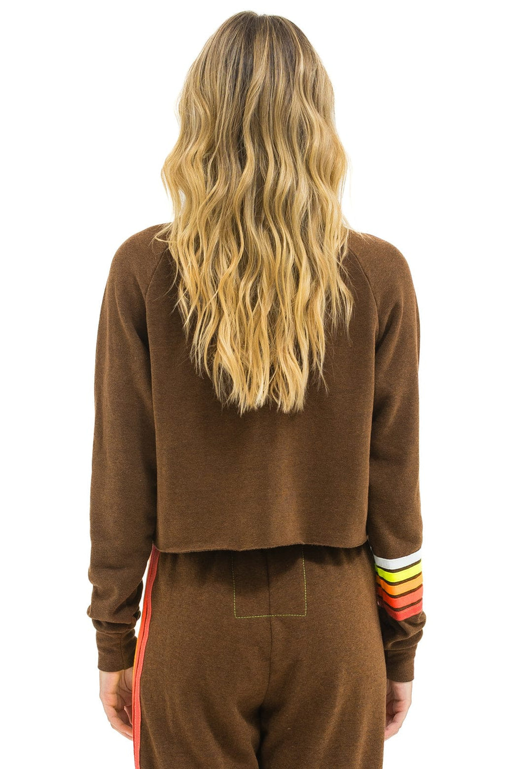 Retro BOLT RUGBY STITCH CROPPED CREW SWEATSHIRT - CHOCOLATE WHITE NEON