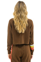Retro BOLT RUGBY STITCH CROPPED CREW SWEATSHIRT - CHOCOLATE WHITE NEON