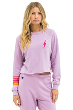 Retro BOLT RUGBY STITCH CROPPED CREW SWEATSHIRT - MAUVE MAGENTA ORANGE