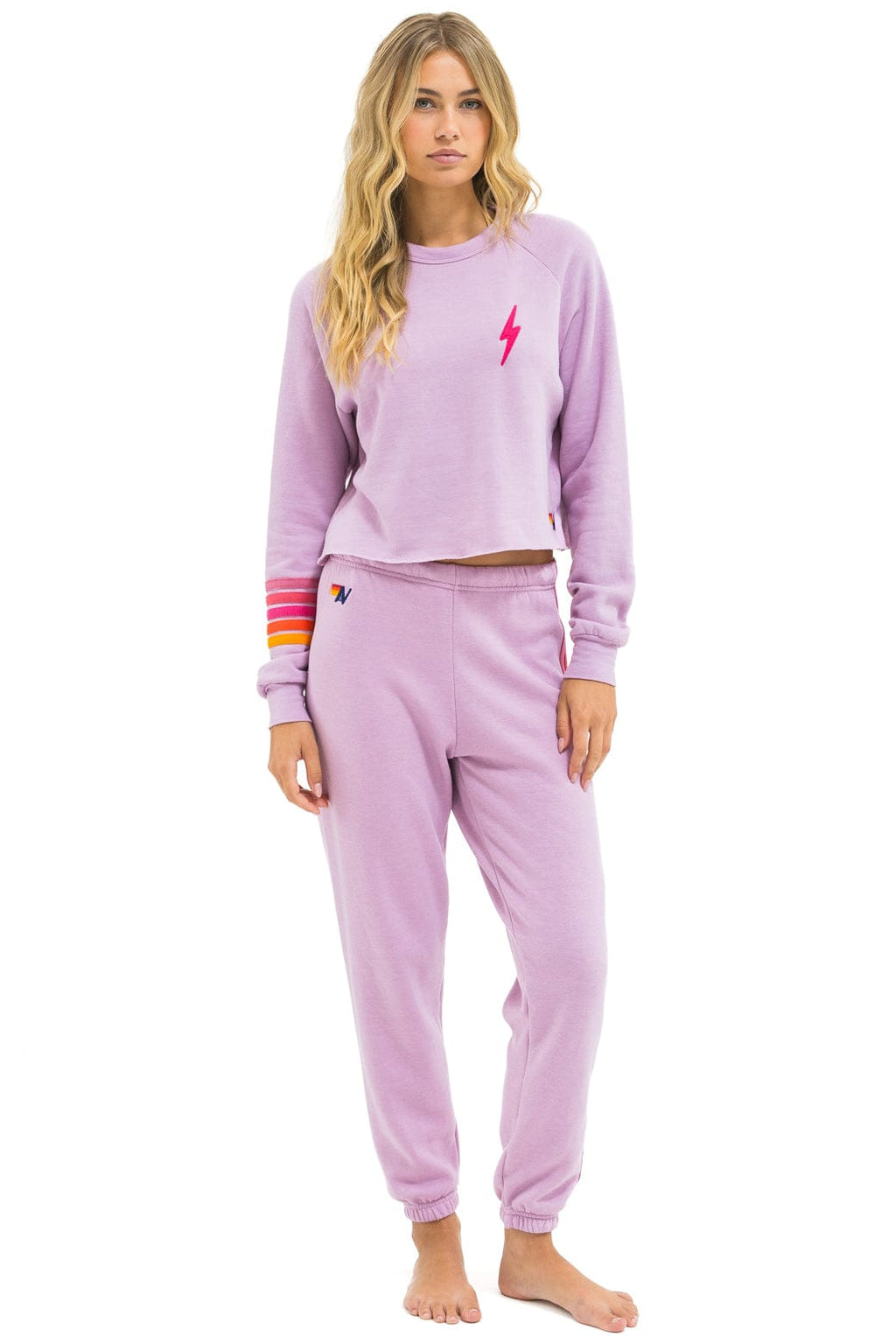 Retro BOLT RUGBY STITCH CROPPED CREW SWEATSHIRT - MAUVE MAGENTA ORANGE