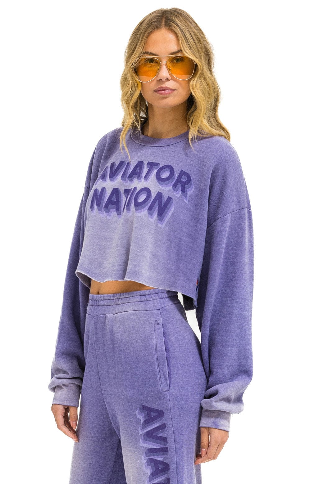 Retro AN 3D CROPPED CREW SWEATSHIRT RELAXED - FADED GRAPE