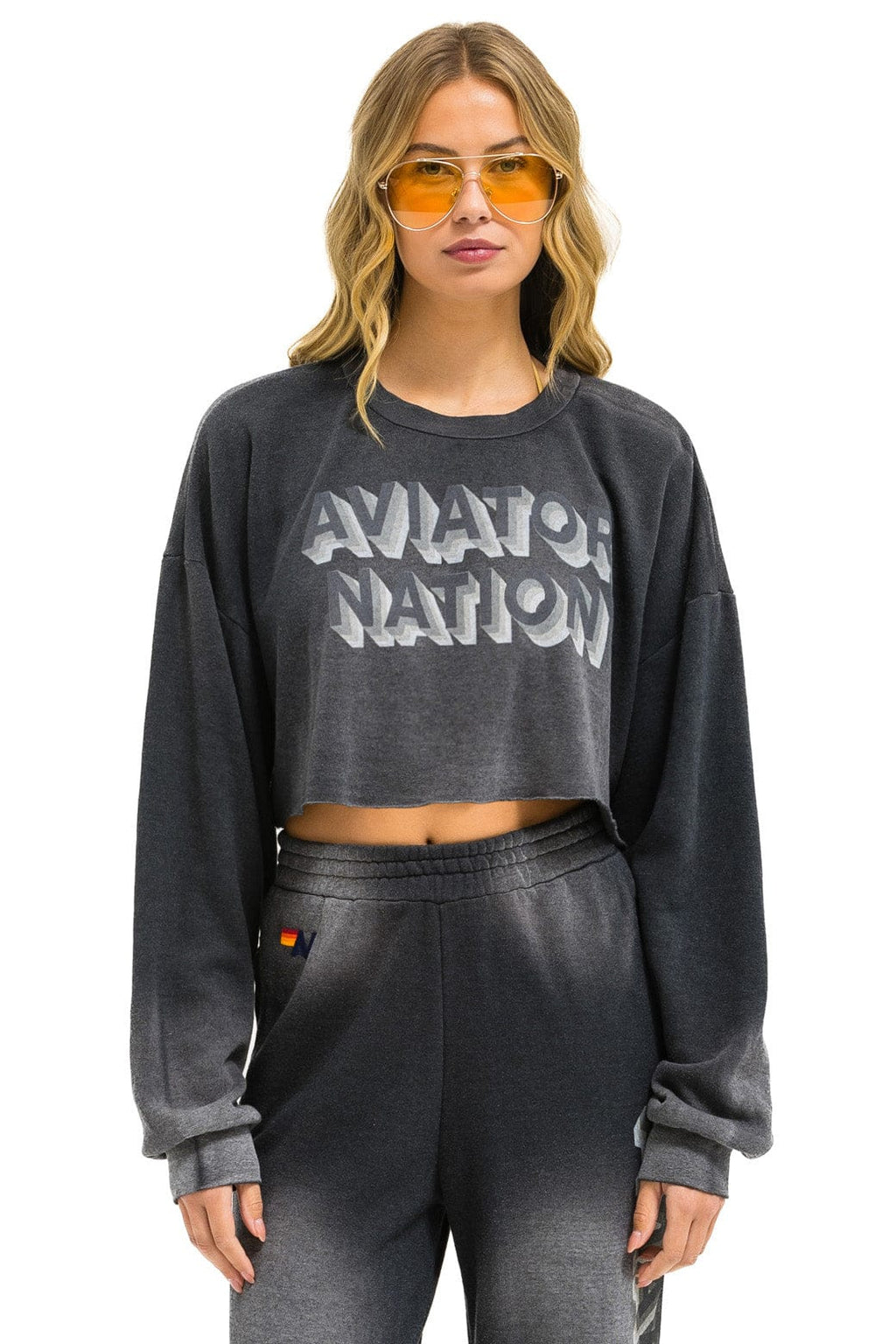 Retro AN 3D CROPPED CREW SWEATSHIRT RELAXED - FADED SMOKE