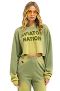 Retro AN 3D CROPPED CREW SWEATSHIRT RELAXED - FADED ARMY