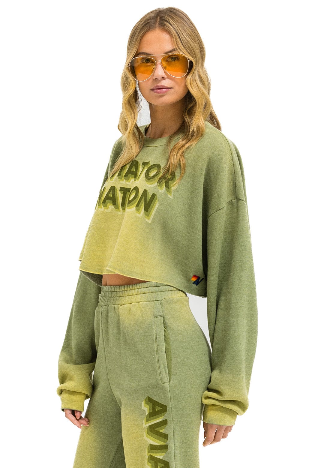 Retro AN 3D CROPPED CREW SWEATSHIRT RELAXED - FADED ARMY
