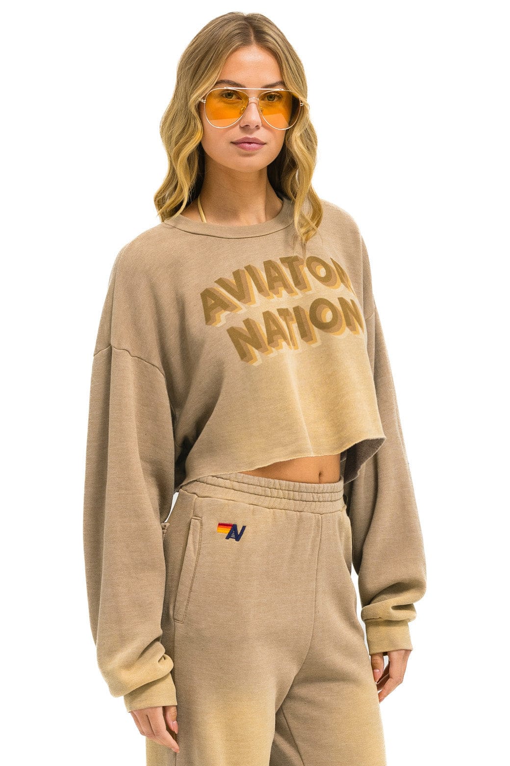 Retro AN 3D CROPPED CREW SWEATSHIRT RELAXED - FADED TAN