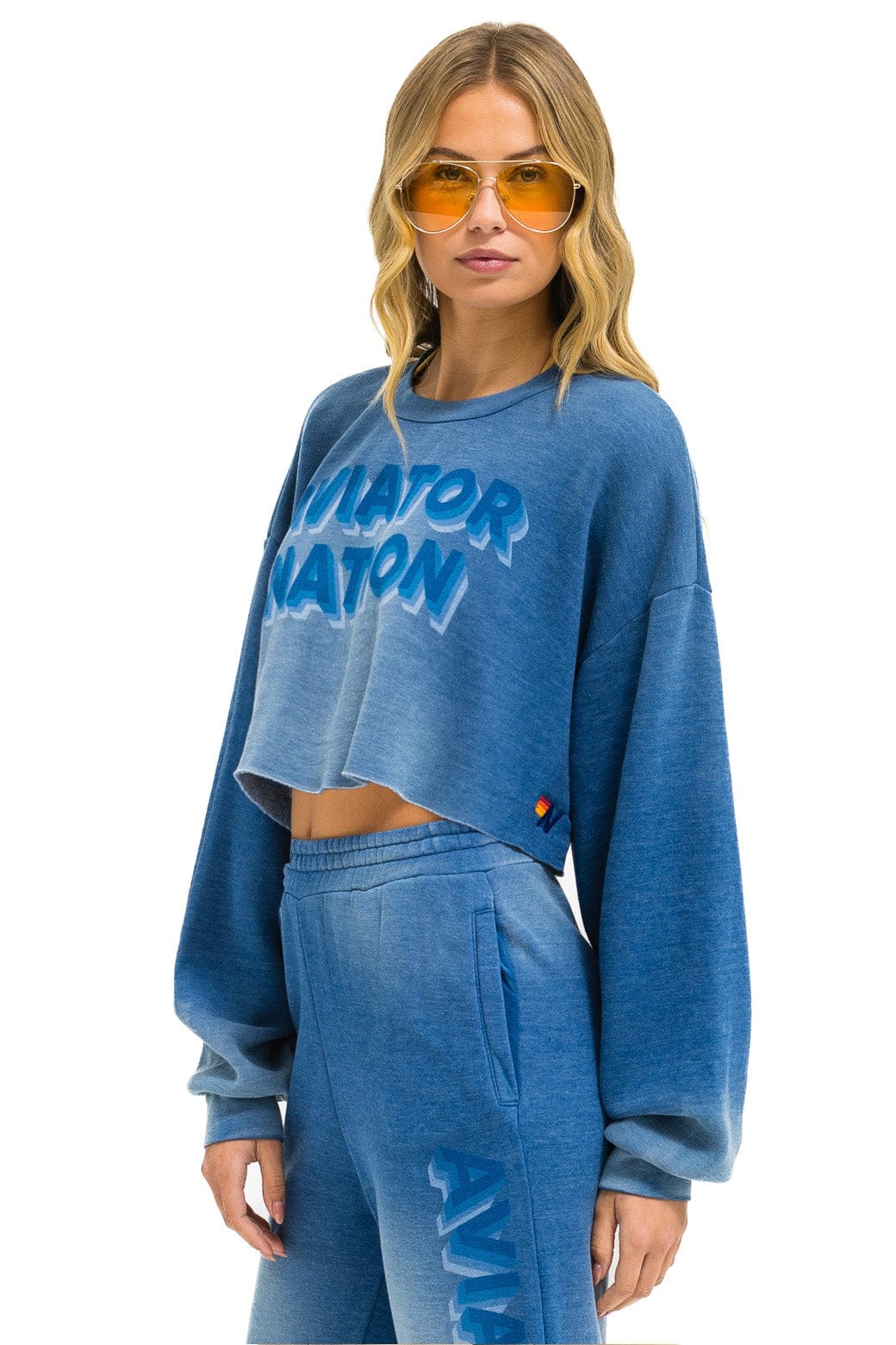 Retro AN 3D CROPPED CREW SWEATSHIRT RELAXED - FADED WATER