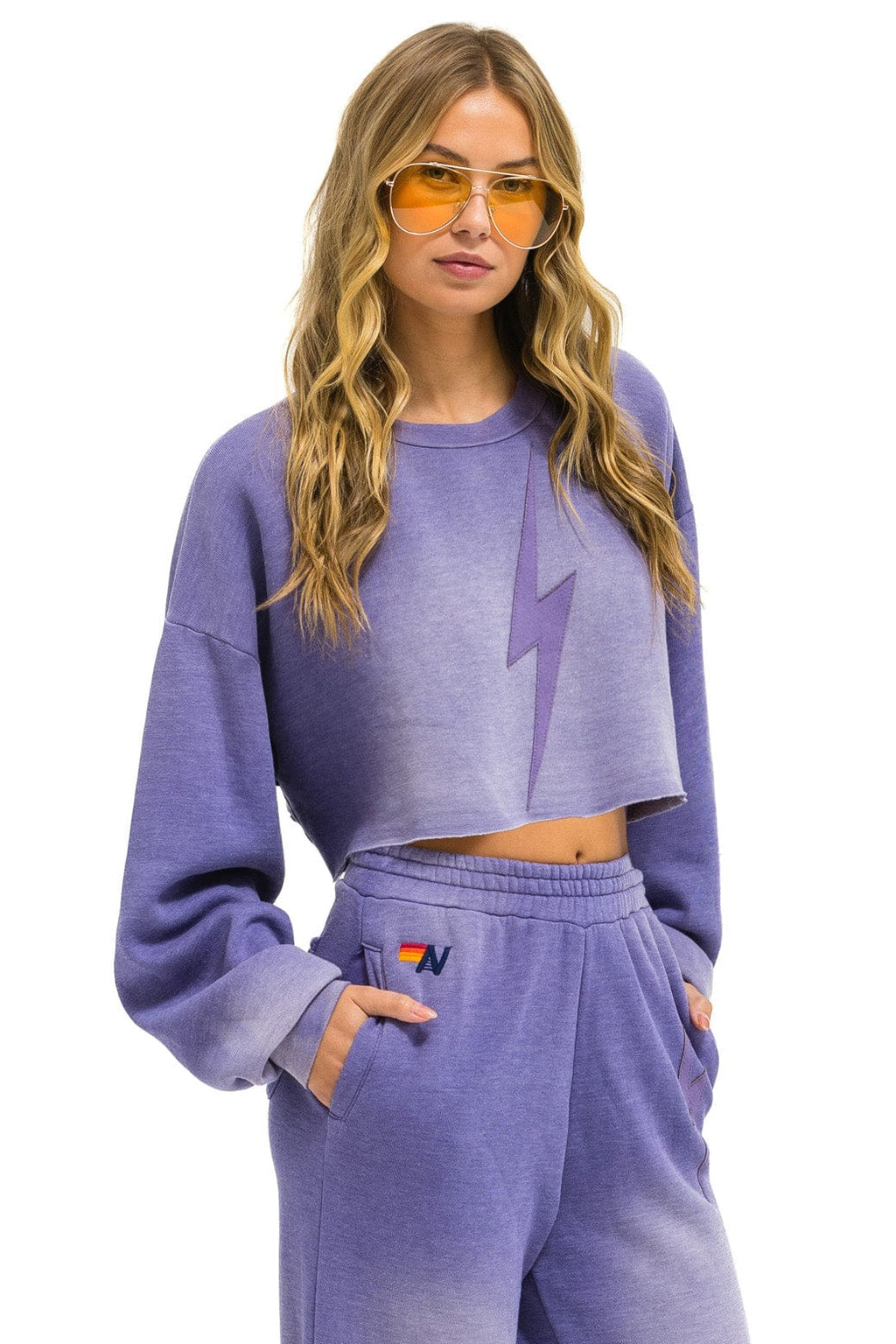 Retro BOLT STITCH CROPPED CREW SWEATSHIRT RELAXED - FADED GRAPE