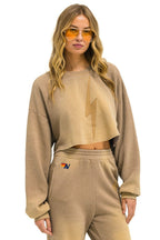 Retro BOLT STITCH CROPPED CREW SWEATSHIRT RELAXED - FADED TAN