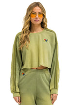 Retro CLASSIC STRIPE CROPPED CREW SWEATSHIRT RELAXED - FADED ARMY