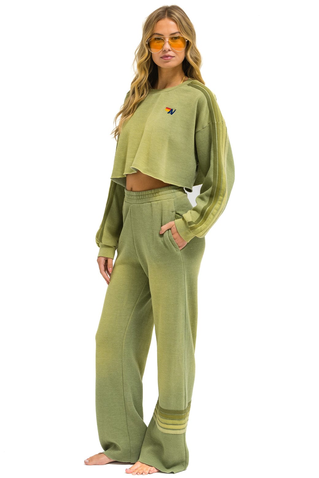 Retro RUGBY STITCH WIDE LEG POCKET SWEATPANTS - FADED ARMY
