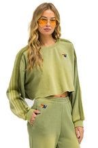 Retro CLASSIC STRIPE CROPPED CREW SWEATSHIRT RELAXED - FADED ARMY