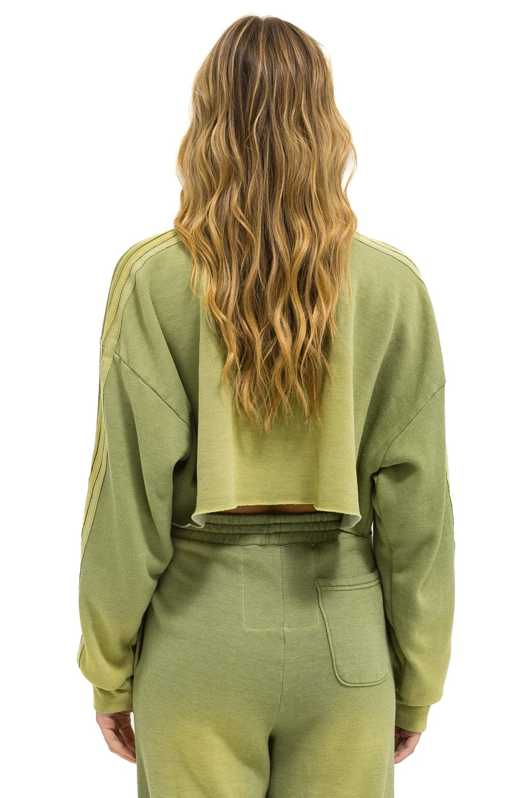 Retro CLASSIC STRIPE CROPPED CREW SWEATSHIRT RELAXED - FADED ARMY