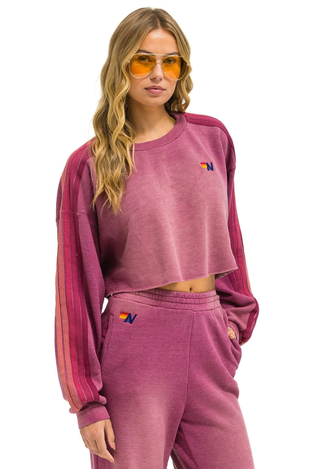 Retro CLASSIC STRIPE CROPPED CREW SWEATSHIRT RELAXED - FADED BERRY