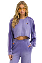 Retro CLASSIC STRIPE CROPPED CREW SWEATSHIRT RELAXED - FADED GRAPE