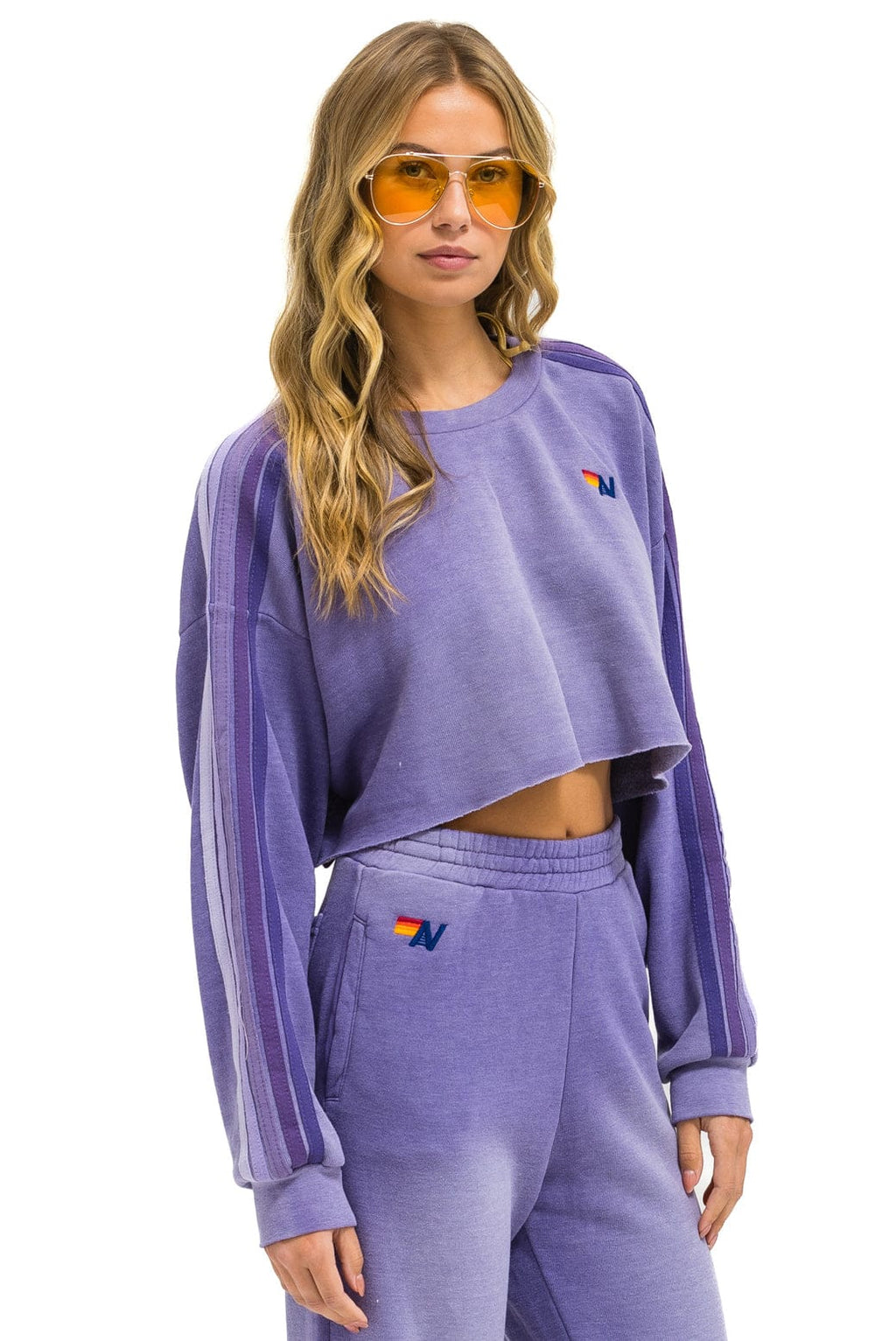 Retro CLASSIC STRIPE CROPPED CREW SWEATSHIRT RELAXED - FADED GRAPE