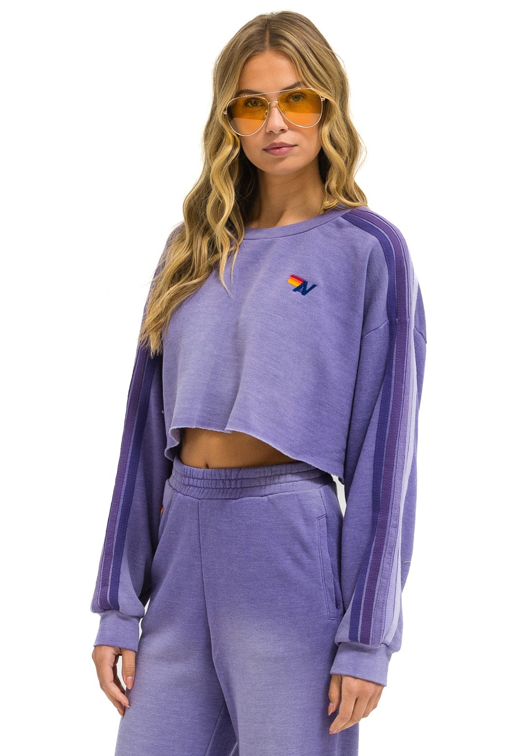 Retro CLASSIC STRIPE CROPPED CREW SWEATSHIRT RELAXED - FADED GRAPE