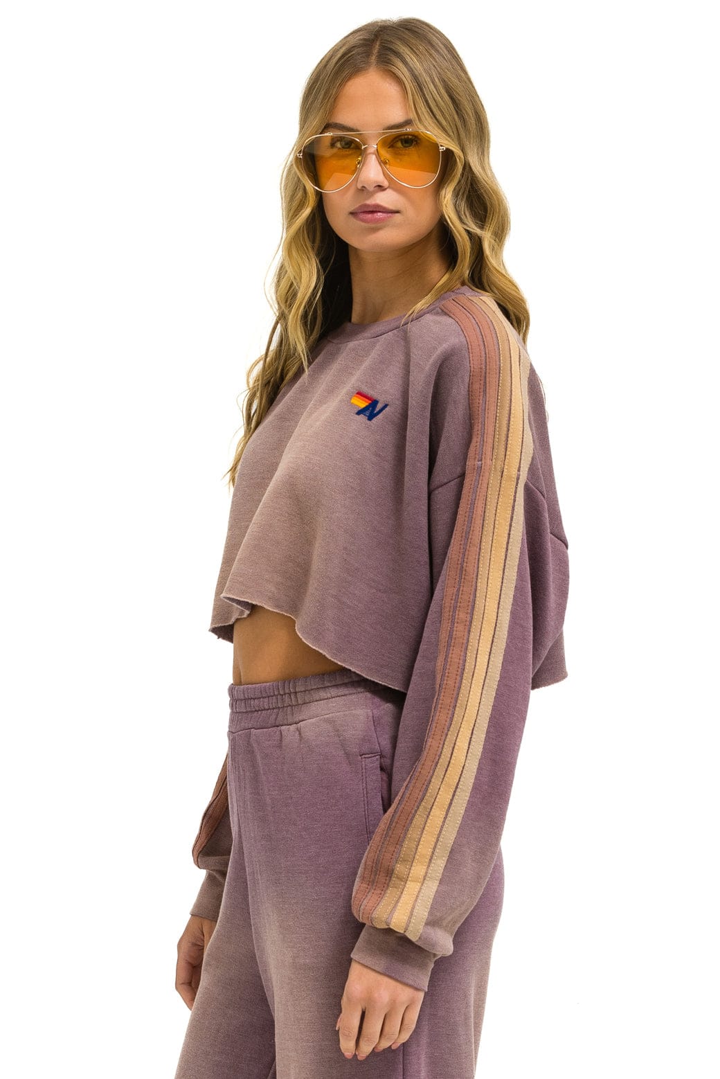 Retro CLASSIC STRIPE CROPPED CREW SWEATSHIRT RELAXED - FADED MOCHA