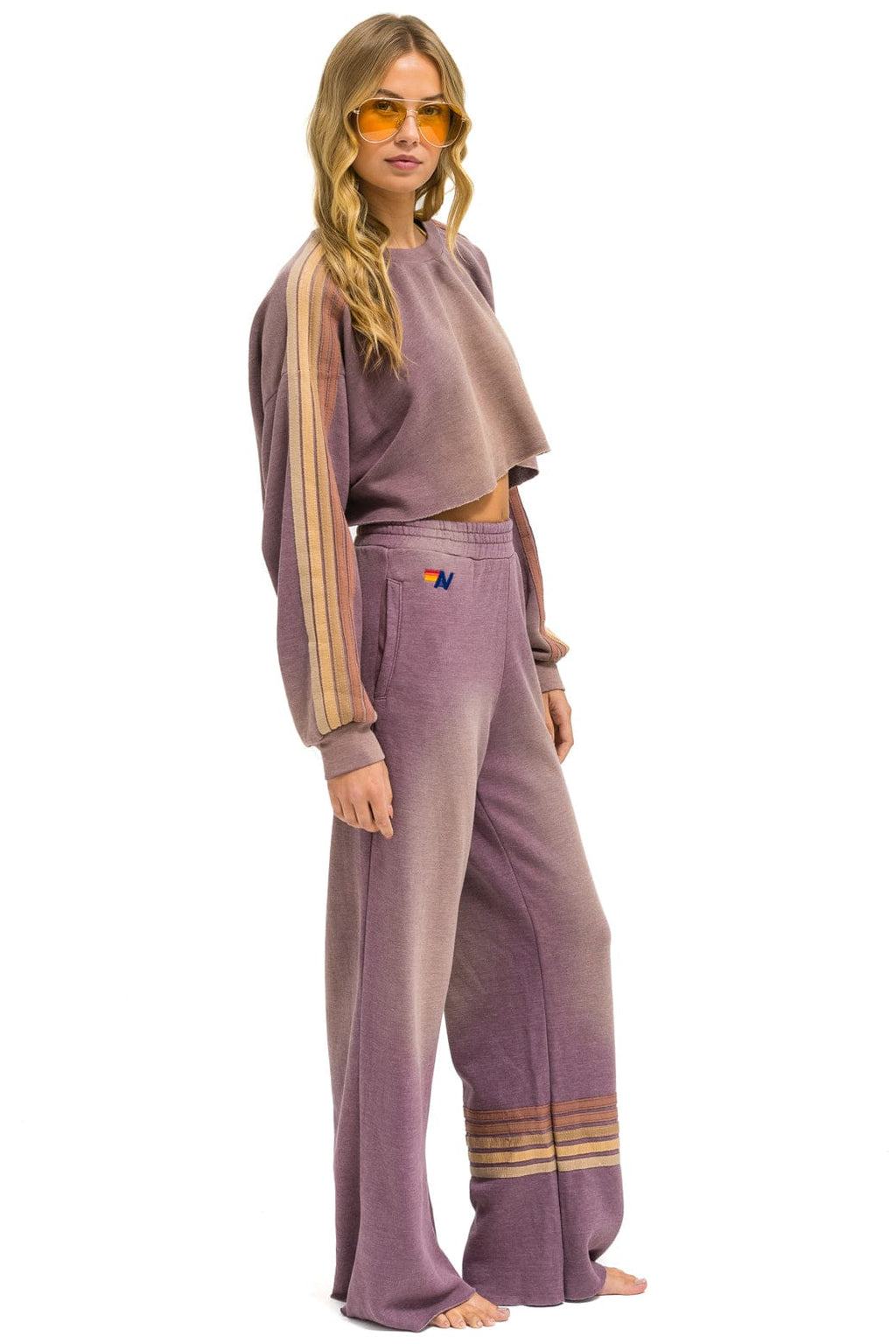 Retro CLASSIC STRIPE CROPPED CREW SWEATSHIRT RELAXED - FADED MOCHA