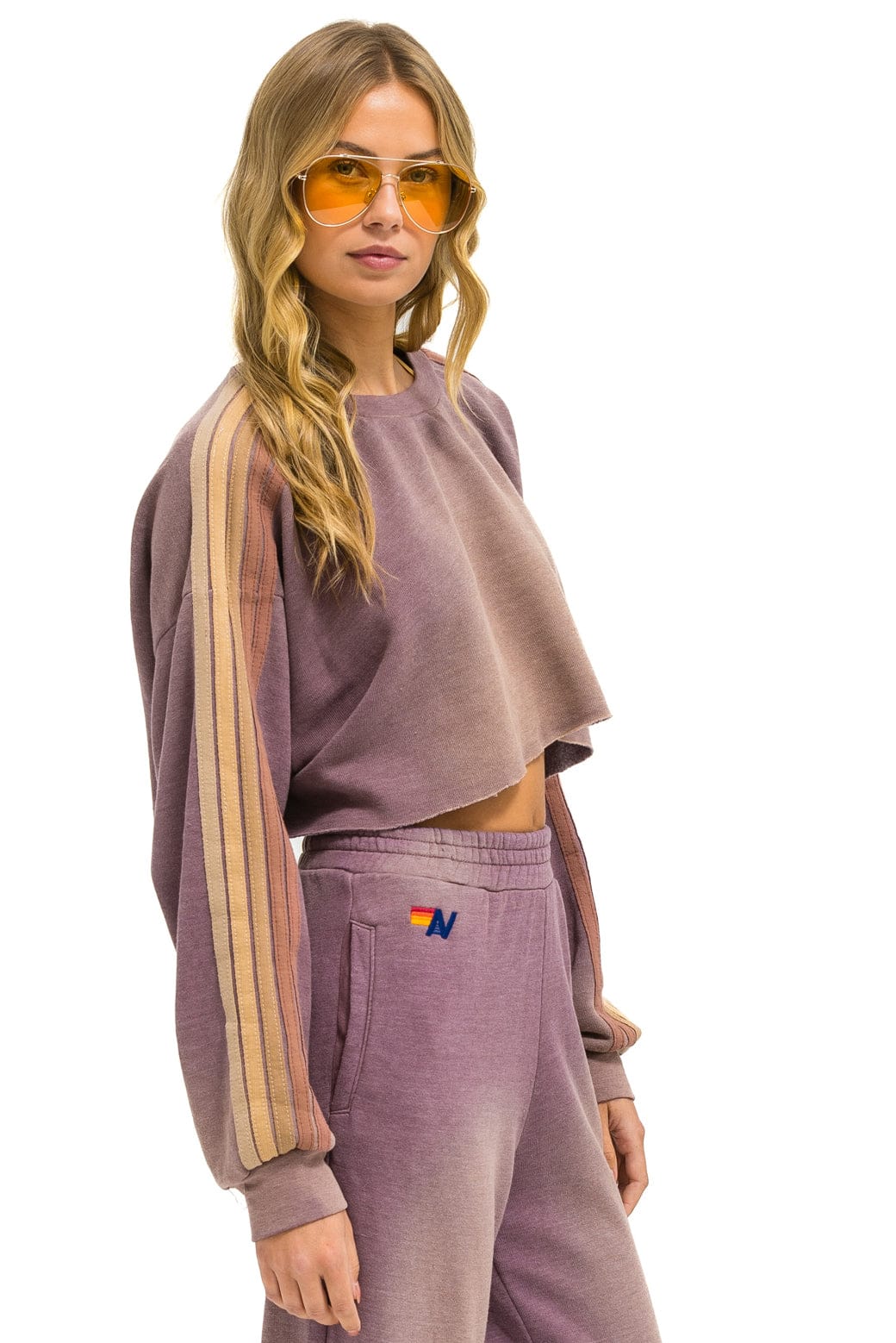 Retro CLASSIC STRIPE CROPPED CREW SWEATSHIRT RELAXED - FADED MOCHA