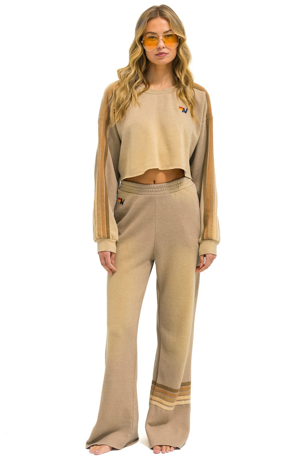 Retro RUGBY STITCH WIDE LEG POCKET SWEATPANTS - FADED TAN